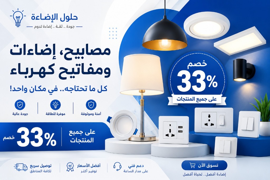 Arabic lighting and electrical solutions banner